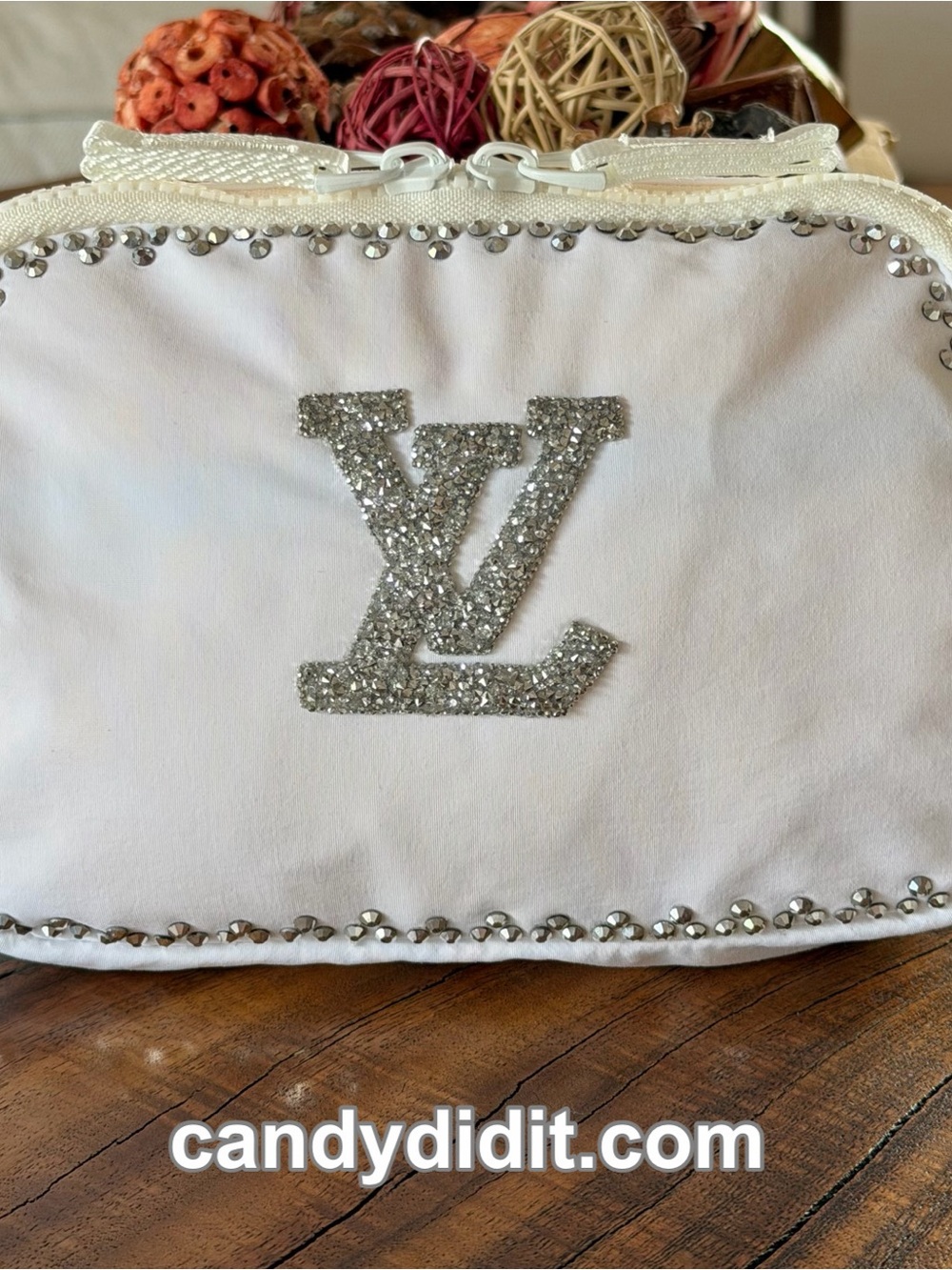 New! Handmade Candy Did It! White With Silver Crystal Logo Bum Bag Purse - Picture 5 of 13